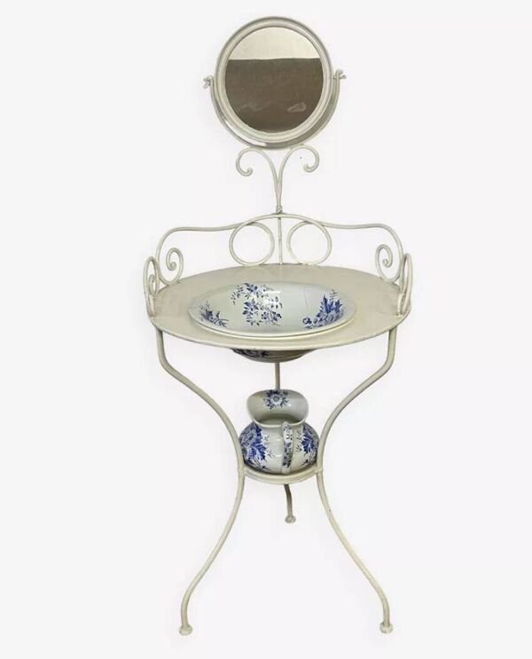 Coiffeuse en fer forgé ancienne / Meuble de toilette vintage