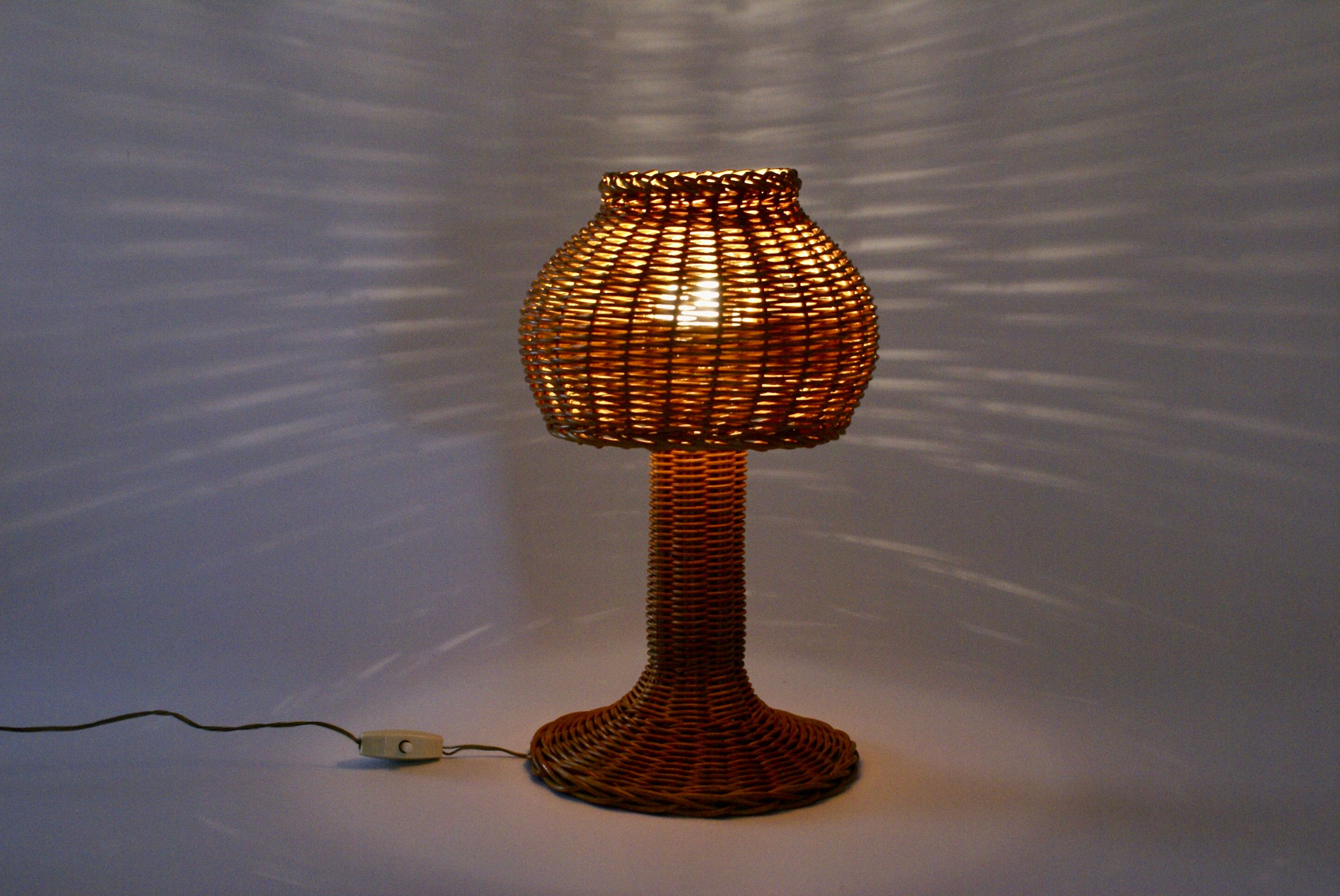 Mushroom shaped handcrafted rattan lamp 1970