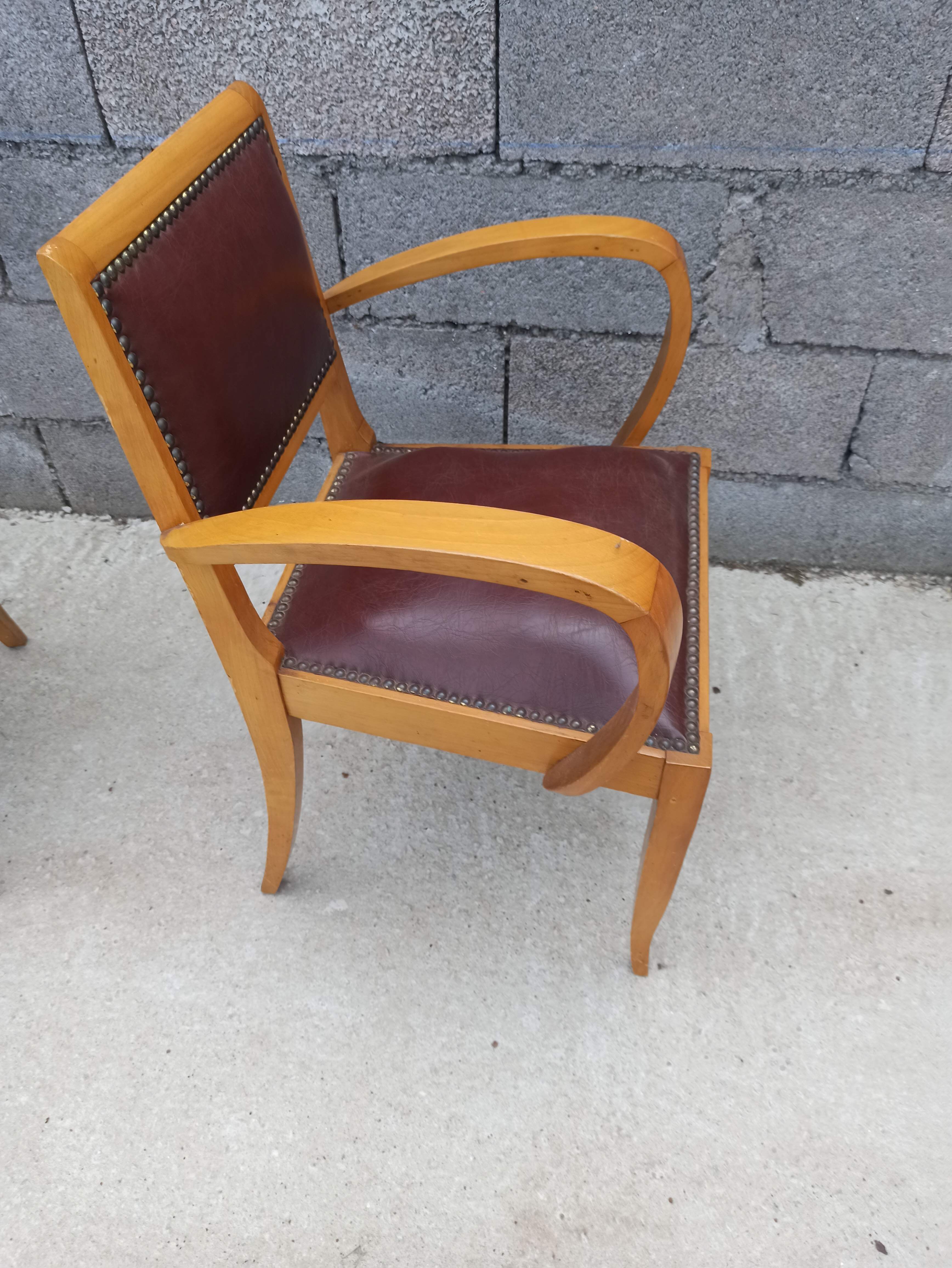 Pair of bridge armchair in brown skaï year 50s