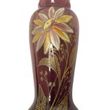 Legras Montjoye, purple enamelled glass vase with daisy pattern circa 1900