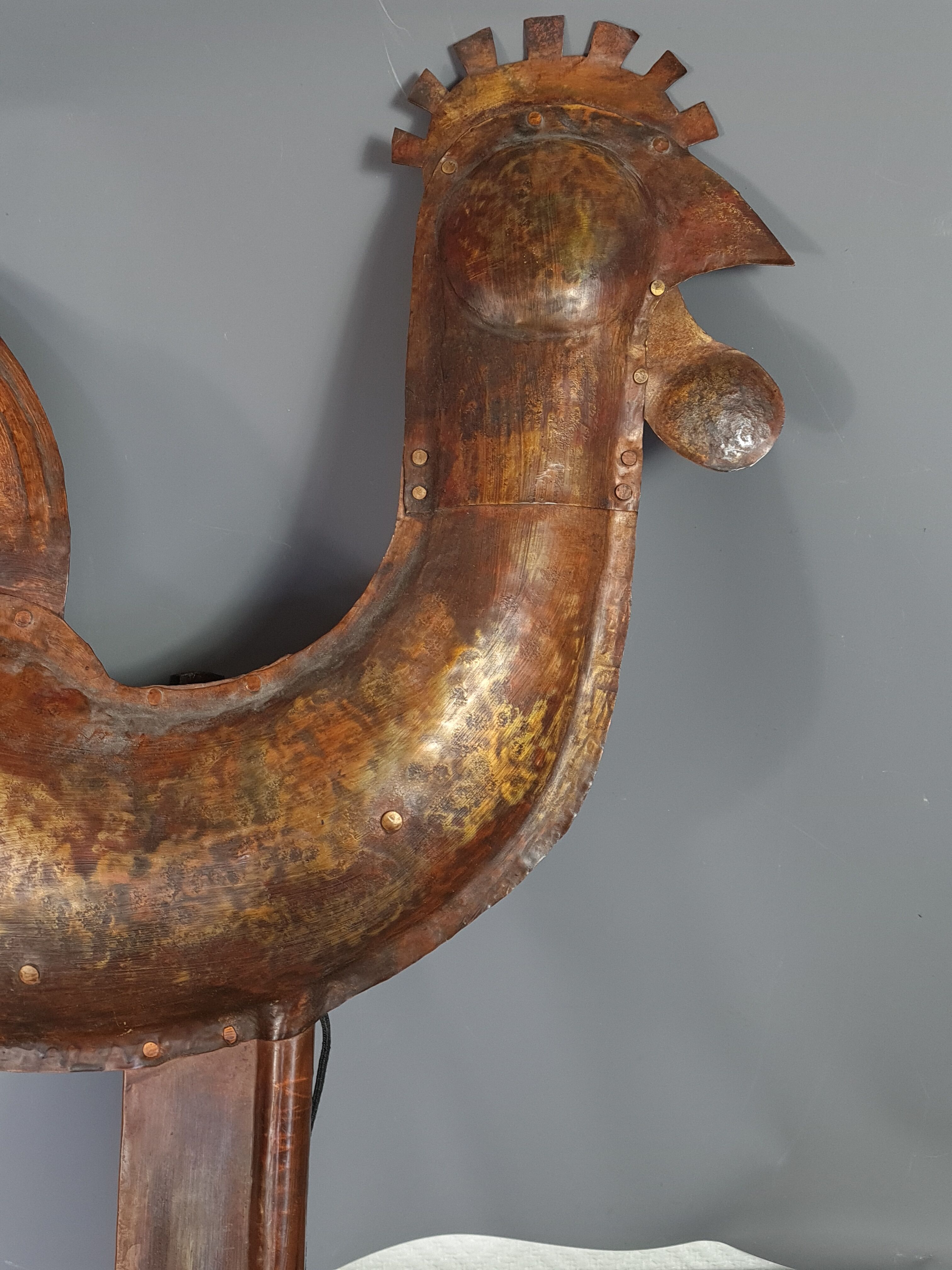 Rooster in wall lamp copper beautiful work of dinanderie 58x53 cm
