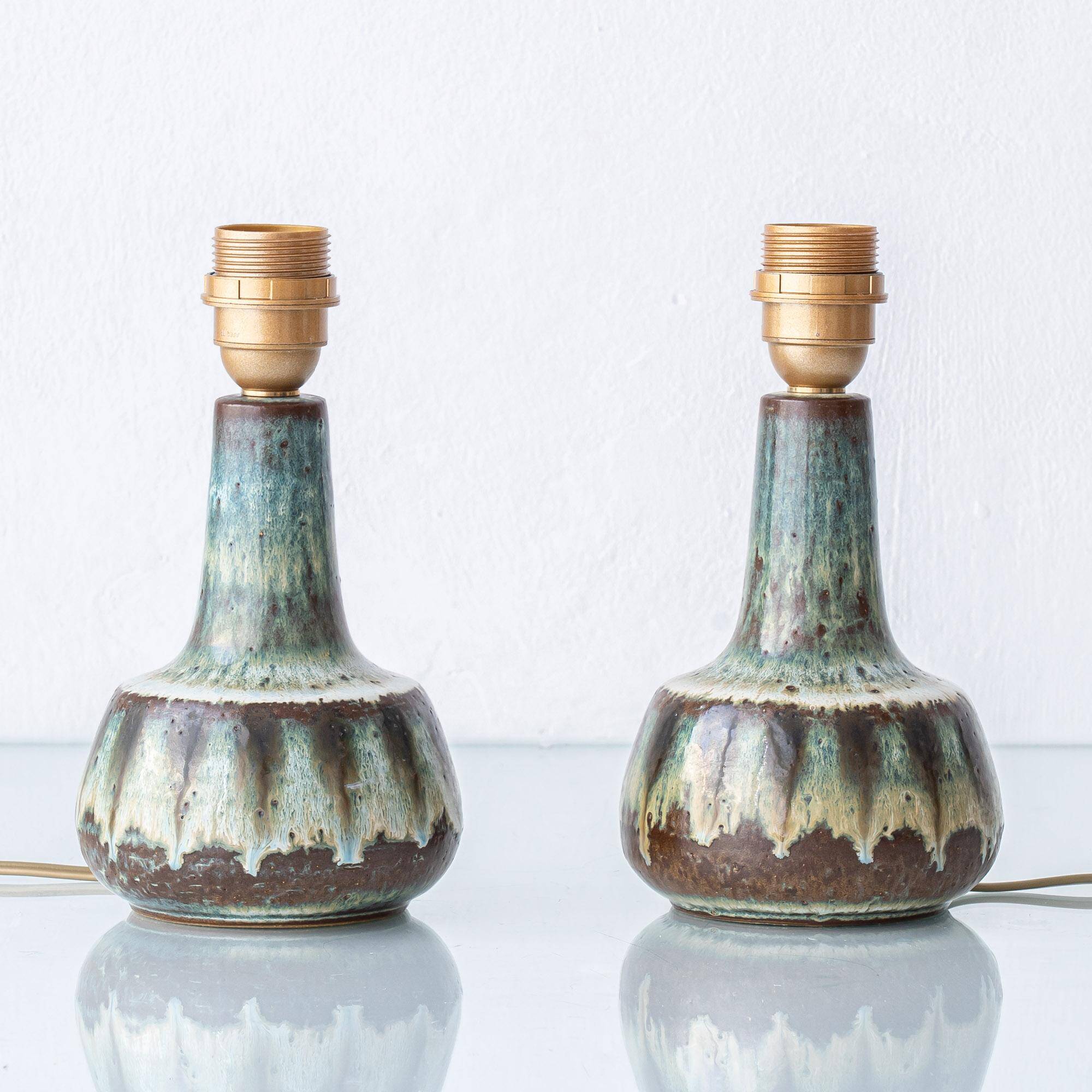 Pair of Søholm Stentøj table lamps, modern organic glazed stoneware, 1960s