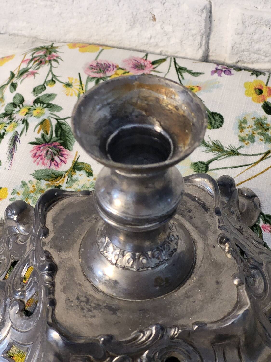 Silver metal candle holder