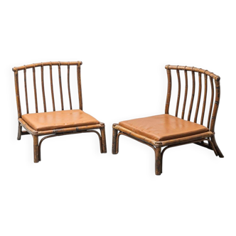 Pair of wooden and faux leather chairs by Alberto Smania, 1970s vintage modernism