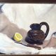 Oil painting still life with vintage lemon