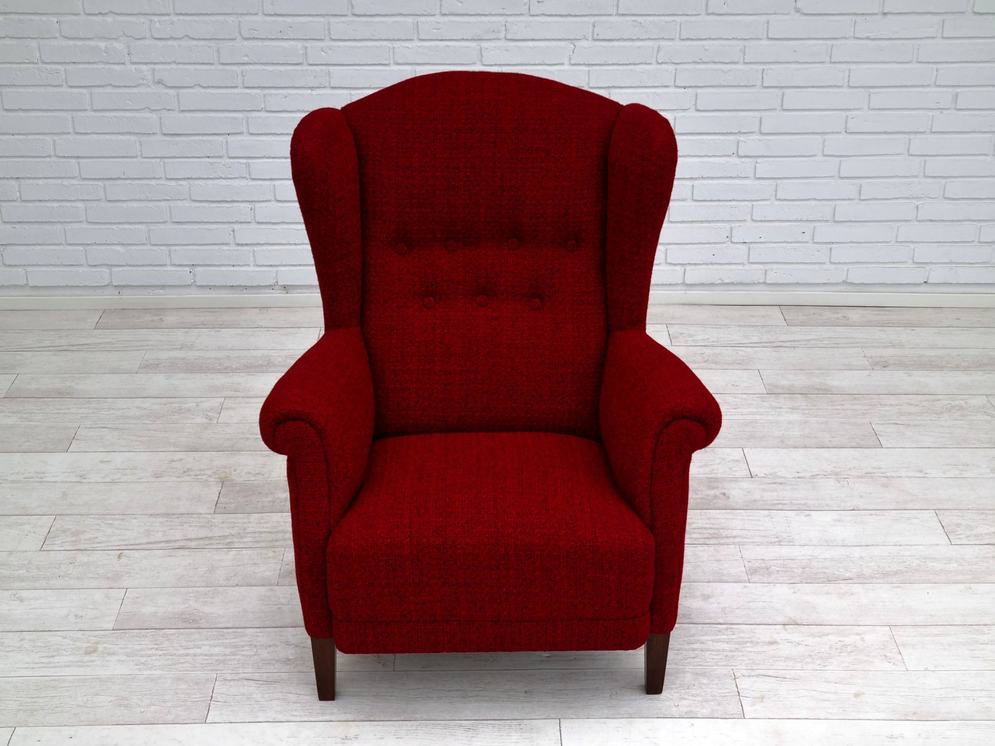 50s, Danish design, refurbished chair, furniture wool, mahogany wood