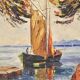 Oil Painting on Canvas Marine Boat at Sea - Signed Jean Corniche 1943