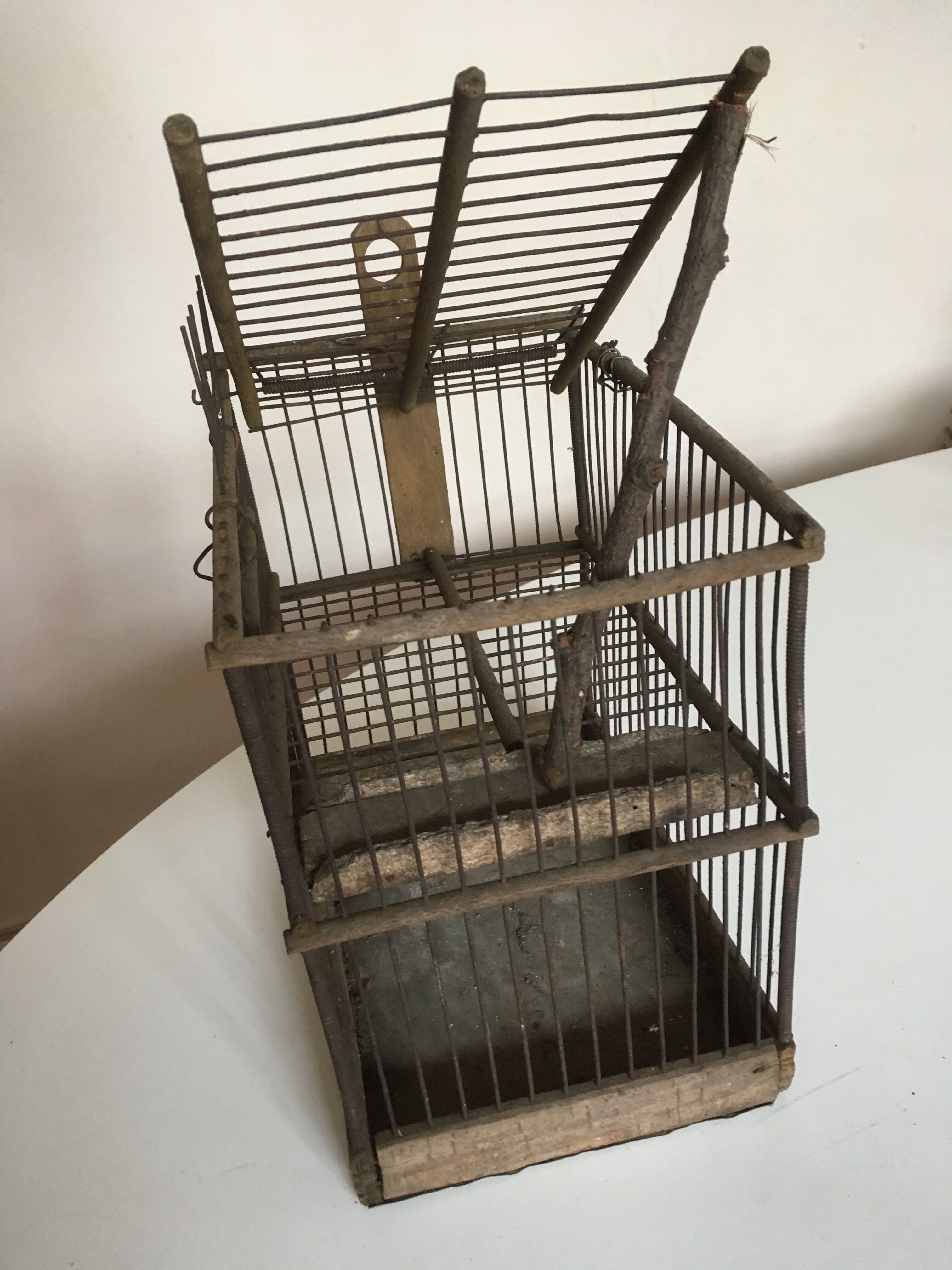 Garden bird cage 19th in zinc and wood
