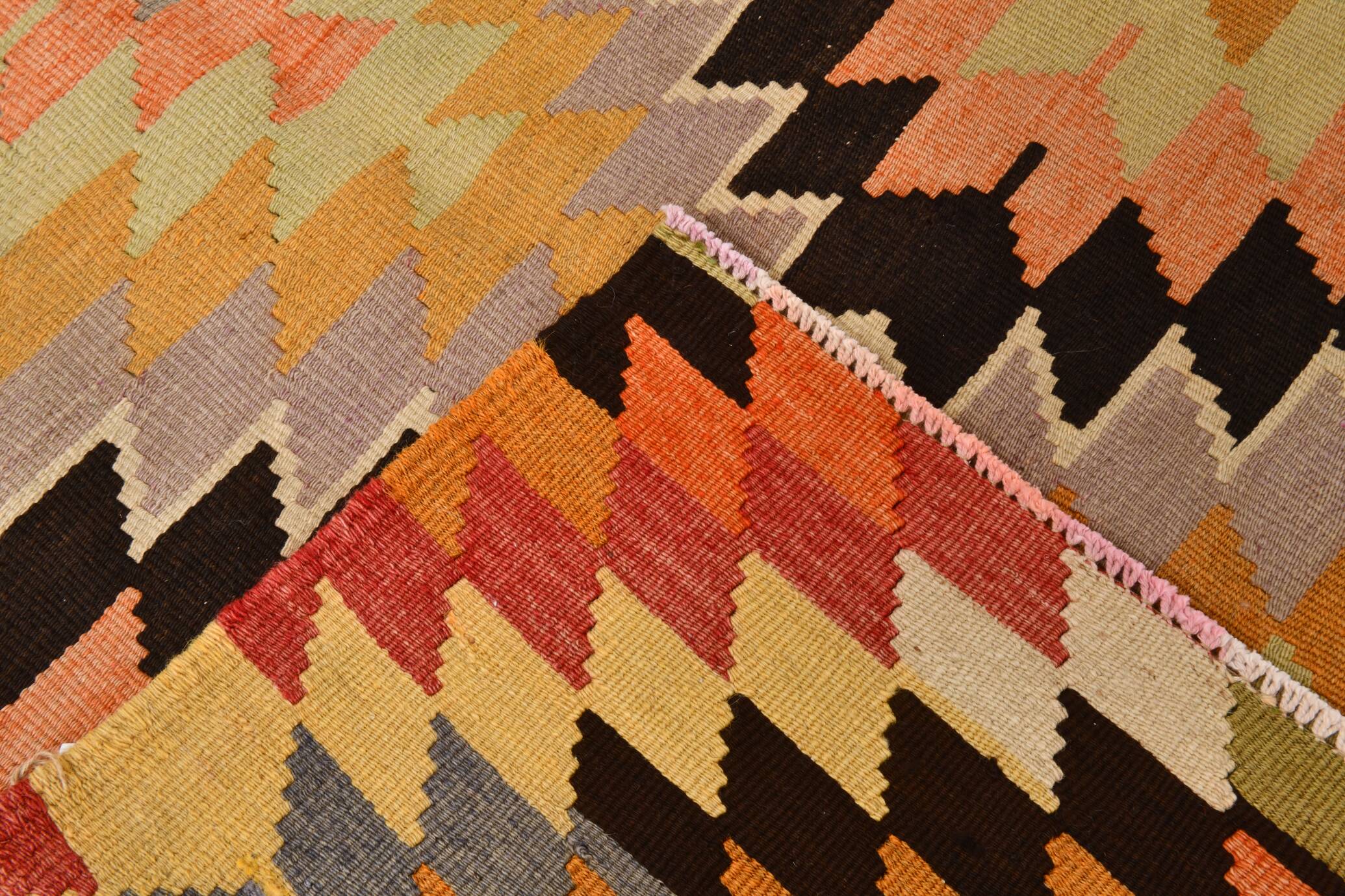 180x218Cm Geometric Style Kilim Rug, 6x7 Rugged Carpet