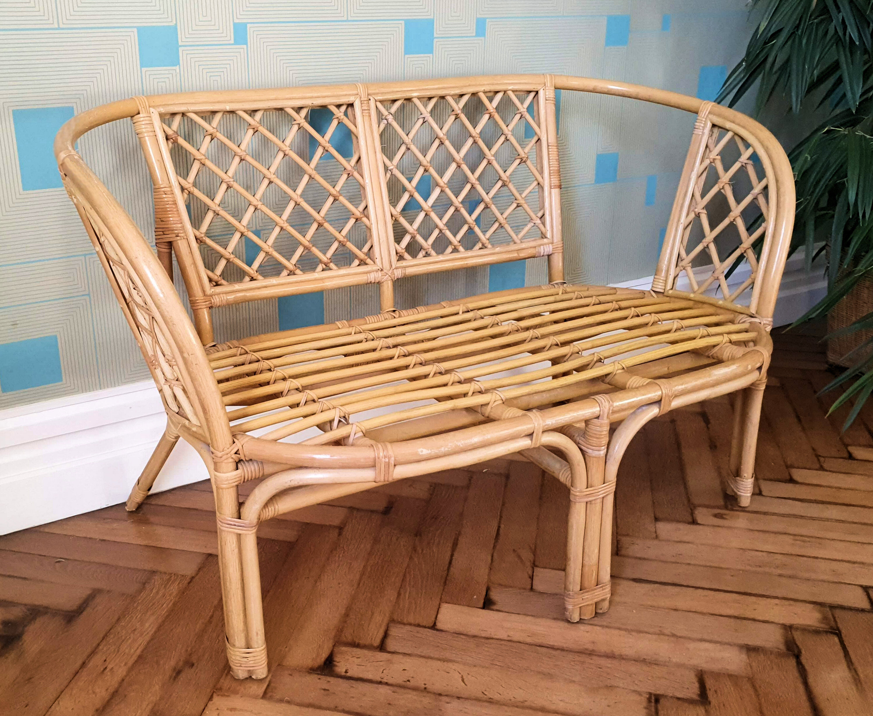 Vintage rattan bench