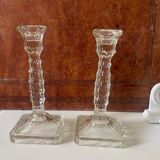 Pair of molded glass candlesticks