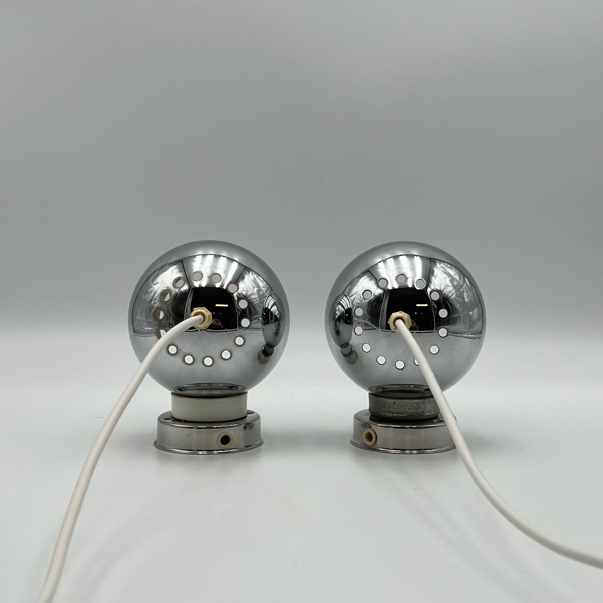 60s lamp set Reggiani Eyeball  chromed globe wall lamps - space age desk lamps