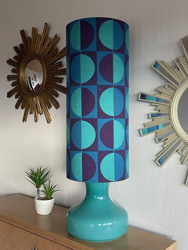 Stockholm lamp H82 D25cm blue opaline - vintage fabric 1970