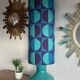 Stockholm lamp H82 D25cm blue opaline - vintage fabric 1970