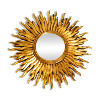 Mid Century Sunburst Kovex wall mirror made of wood and resin - gold plated