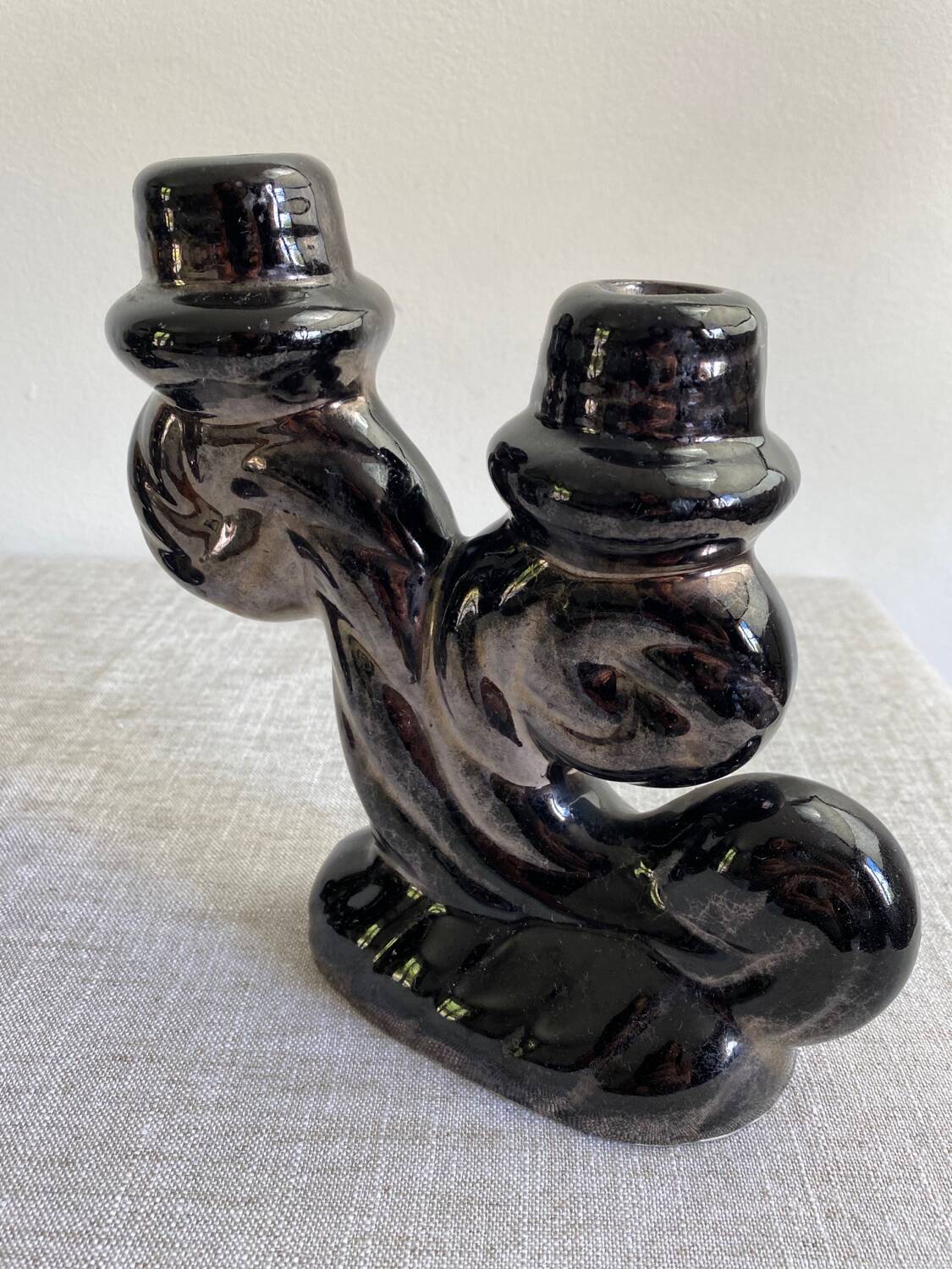 Pair of Vallauris iridescent ceramic candle holders