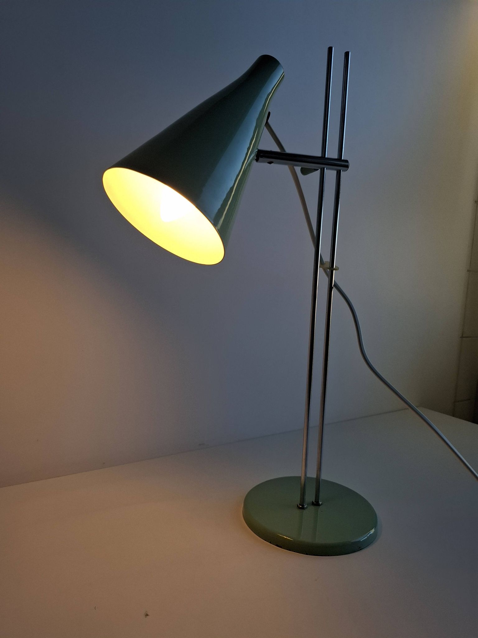 Josef Hůrka for Lidokov Midcentury Modern Table Lamp in Green Metal