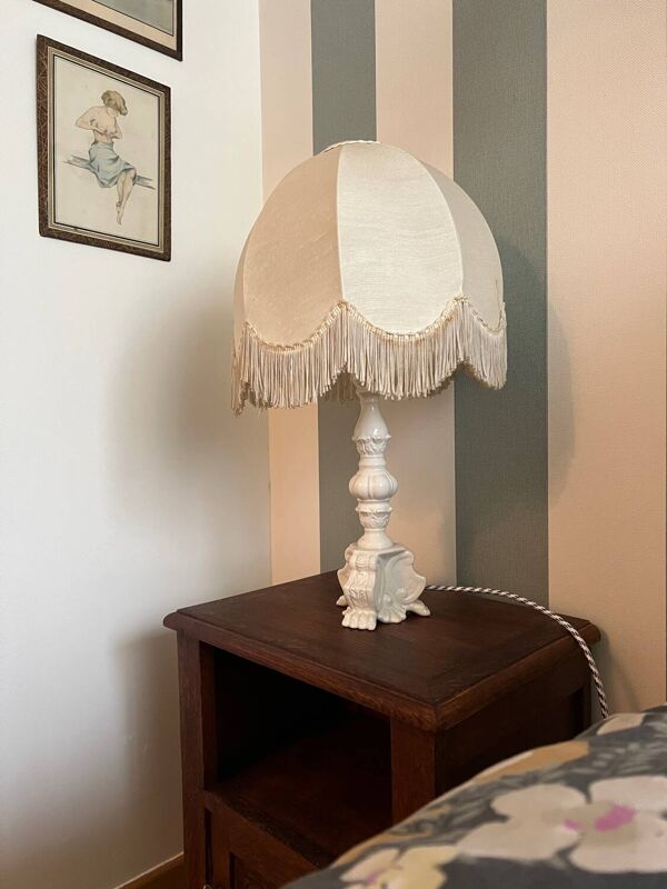 Lampe céramique Bassano abat jour à franges