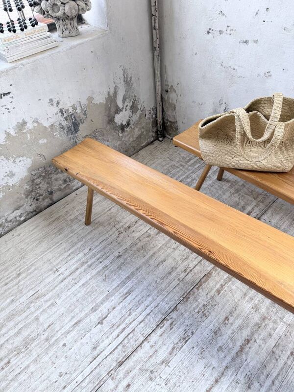 Paire de bancs années 50 mobilier de montagne pin