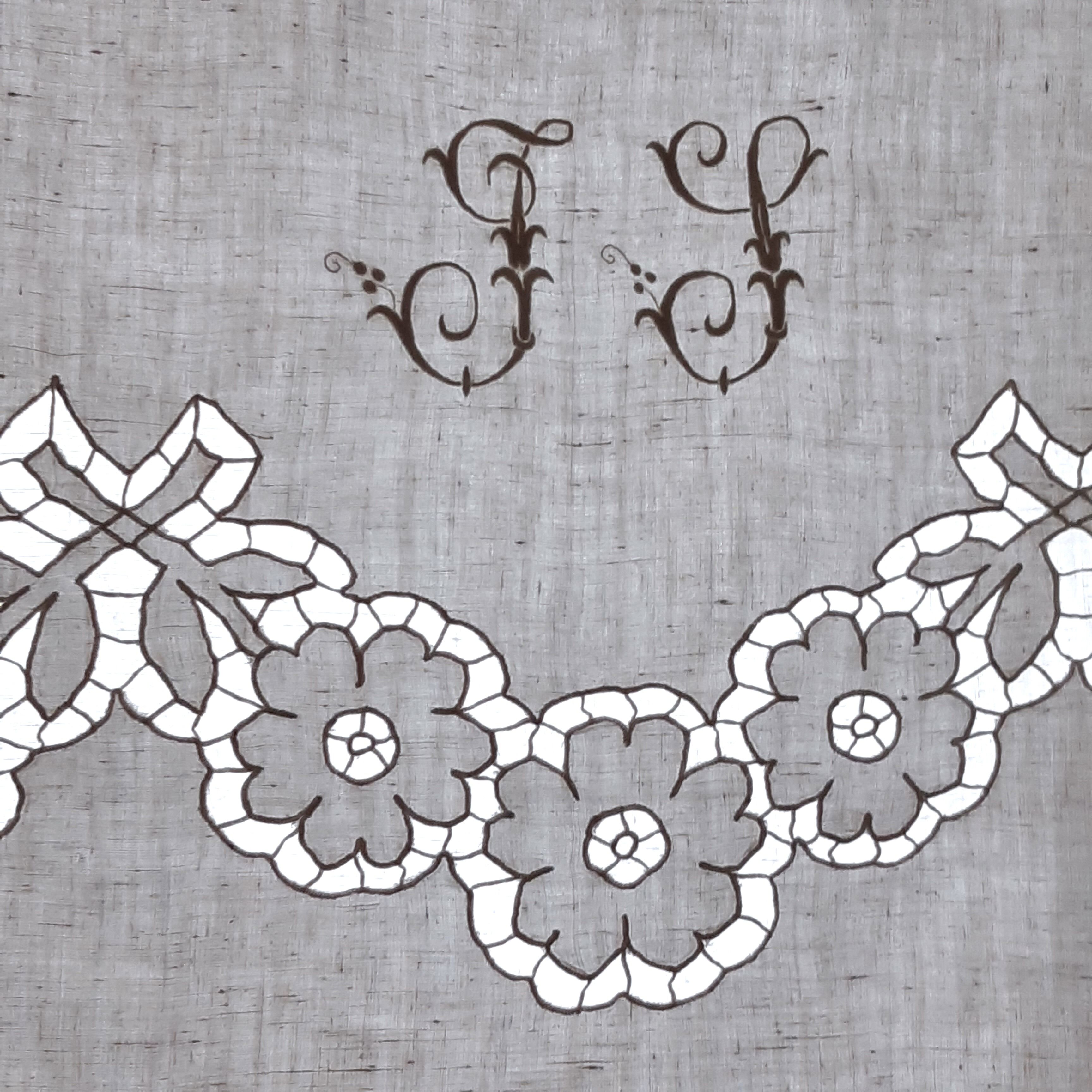 Drap de fil 2 personnes, monogrammé j.s, en broderie richelieu