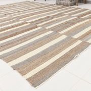 Contemporary Brown & Beige Striped Motifs Vintage Kilim Rug, 226x306Cm