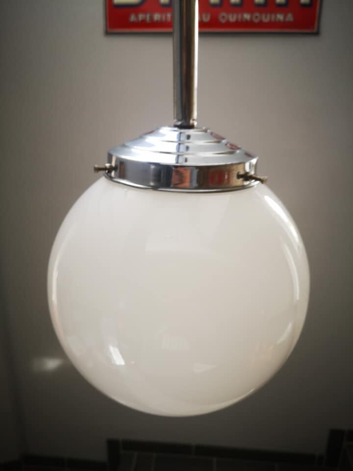 Old suspension ball ball opaline Art Deco Bauhas modernist 1930 Ø 20 cm