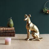 Vintage brass greyhound sitting dog from the 70s, height 25 cm