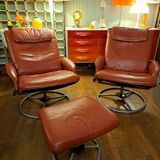 Pair of Lounge Chairs + Malung Leather Ottoman from the 90's