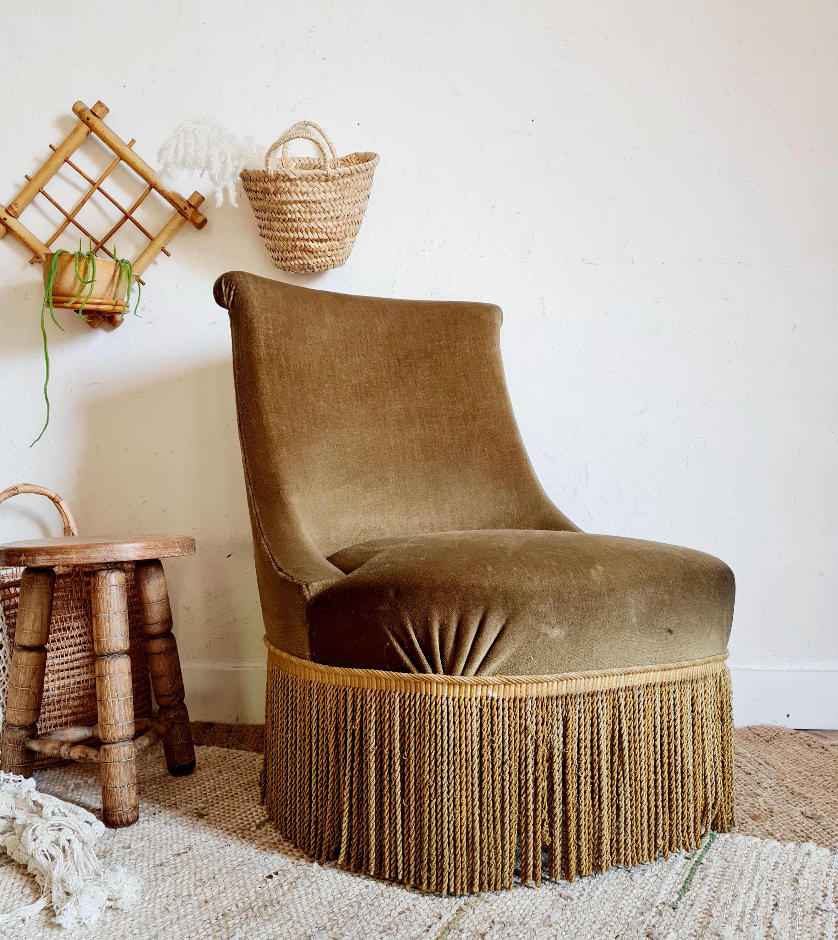 Bronze green velvet toad armchair