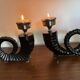 Vintage Bronze Chapman Horn Candlesticks 1970 USA x2