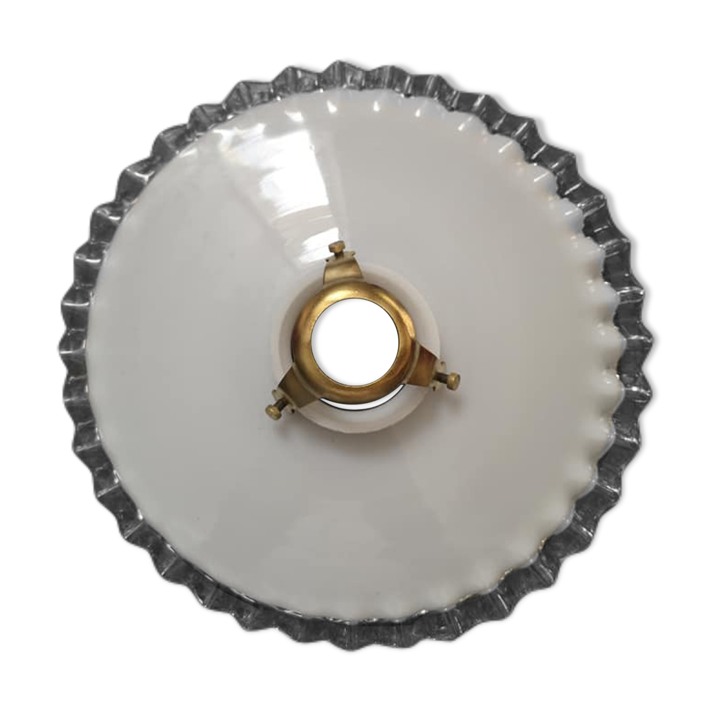 Lampshade suspension in opaline toothed white years 40 claw brass small model