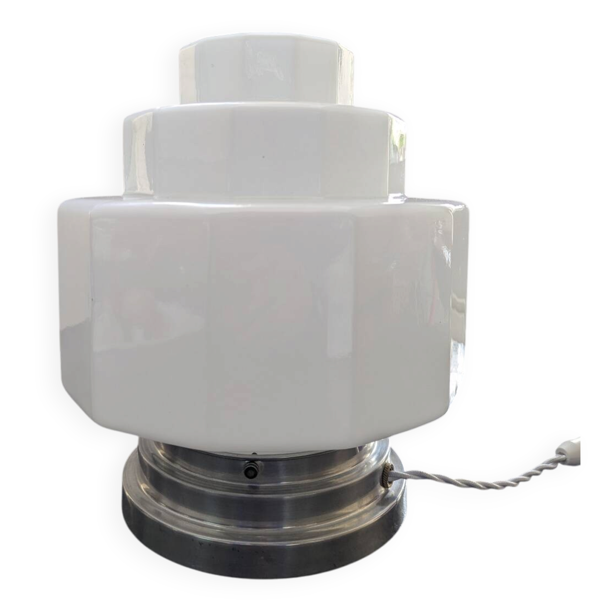 Vintage Skyscraper ceiling light, opaline glass table lamp, Bauhaus.