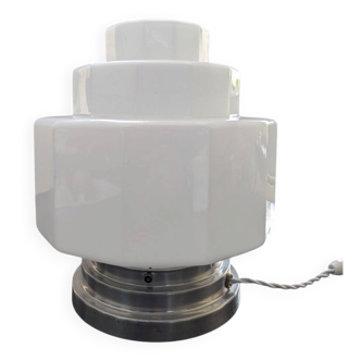 Vintage Skyscraper ceiling light, opaline glass table lamp, Bauhaus.
