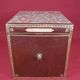 Old notary archive box in wood & leather, Office furniture early XX th