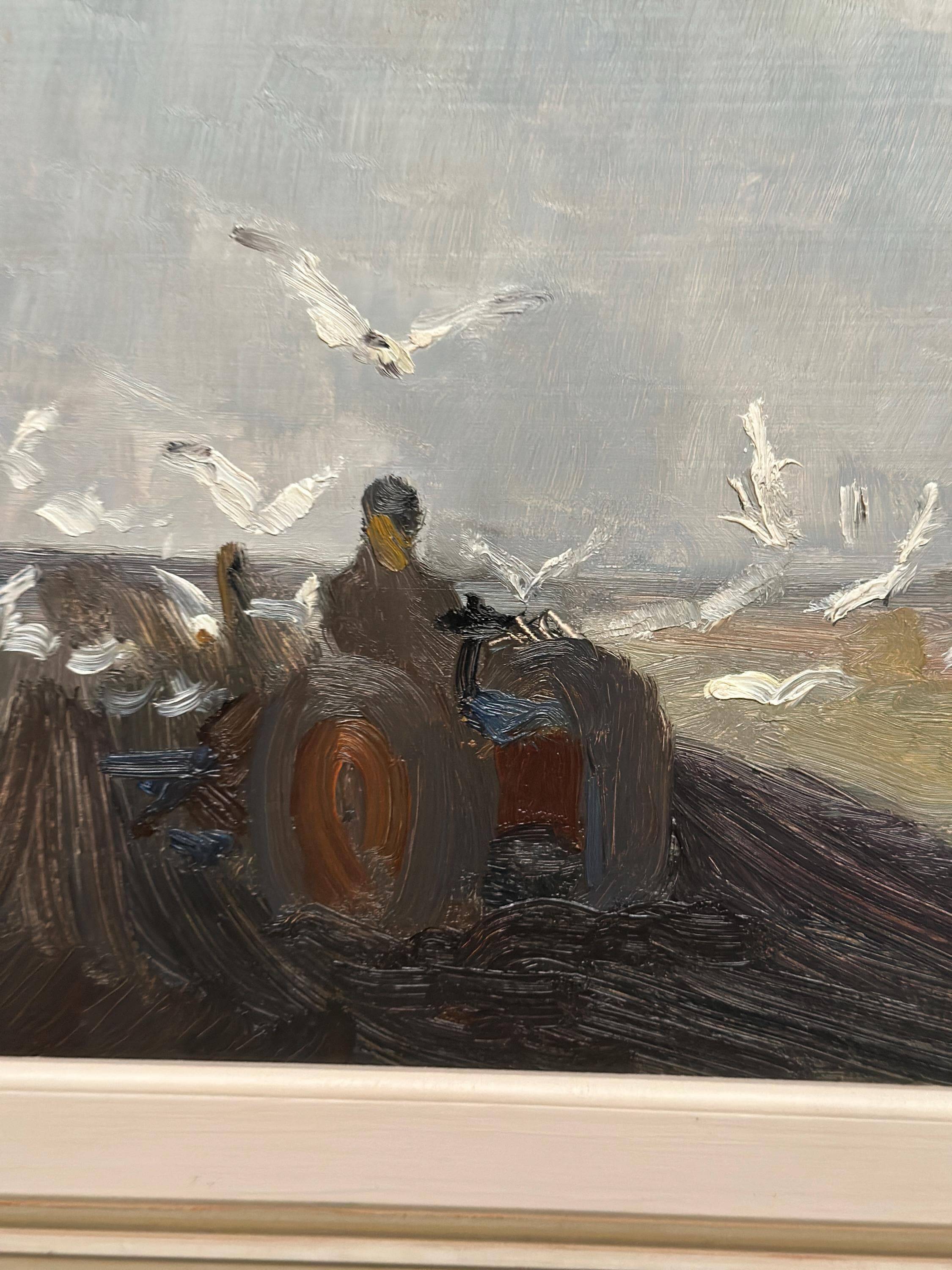 Original Mid Century Swedish Oil on Canvas – Tractor by Evert Färhm