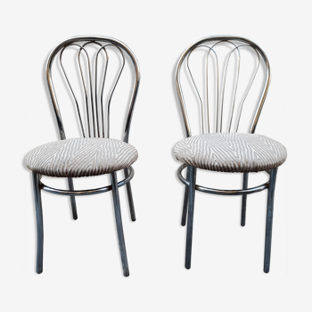Pair of tubular metal bistro chairs