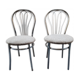 Pair of tubular metal bistro chairs