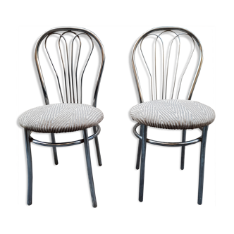 Pair of tubular metal bistro chairs