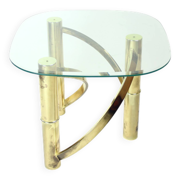 Table basse Swirl en laiton et verre, Italie, années 1970