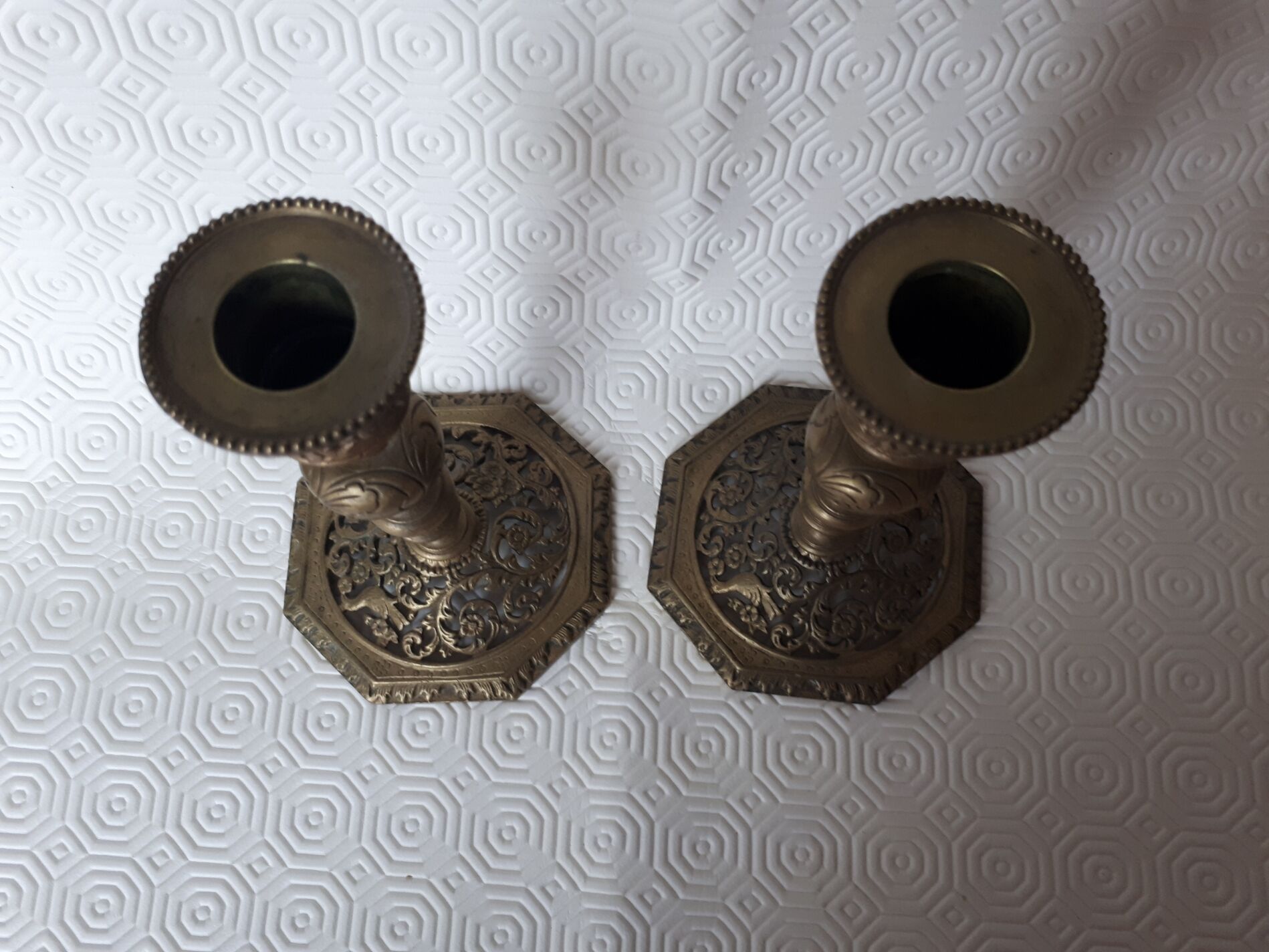 Pair of bronze candle holders