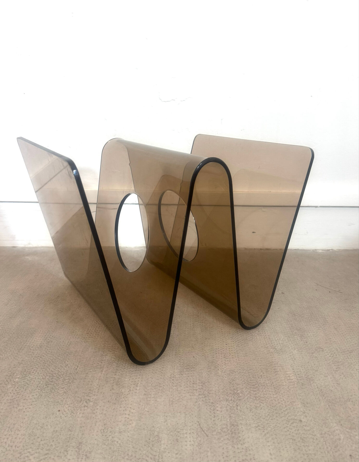 Smoked Plexiglas magazine rack by Michel Dumas