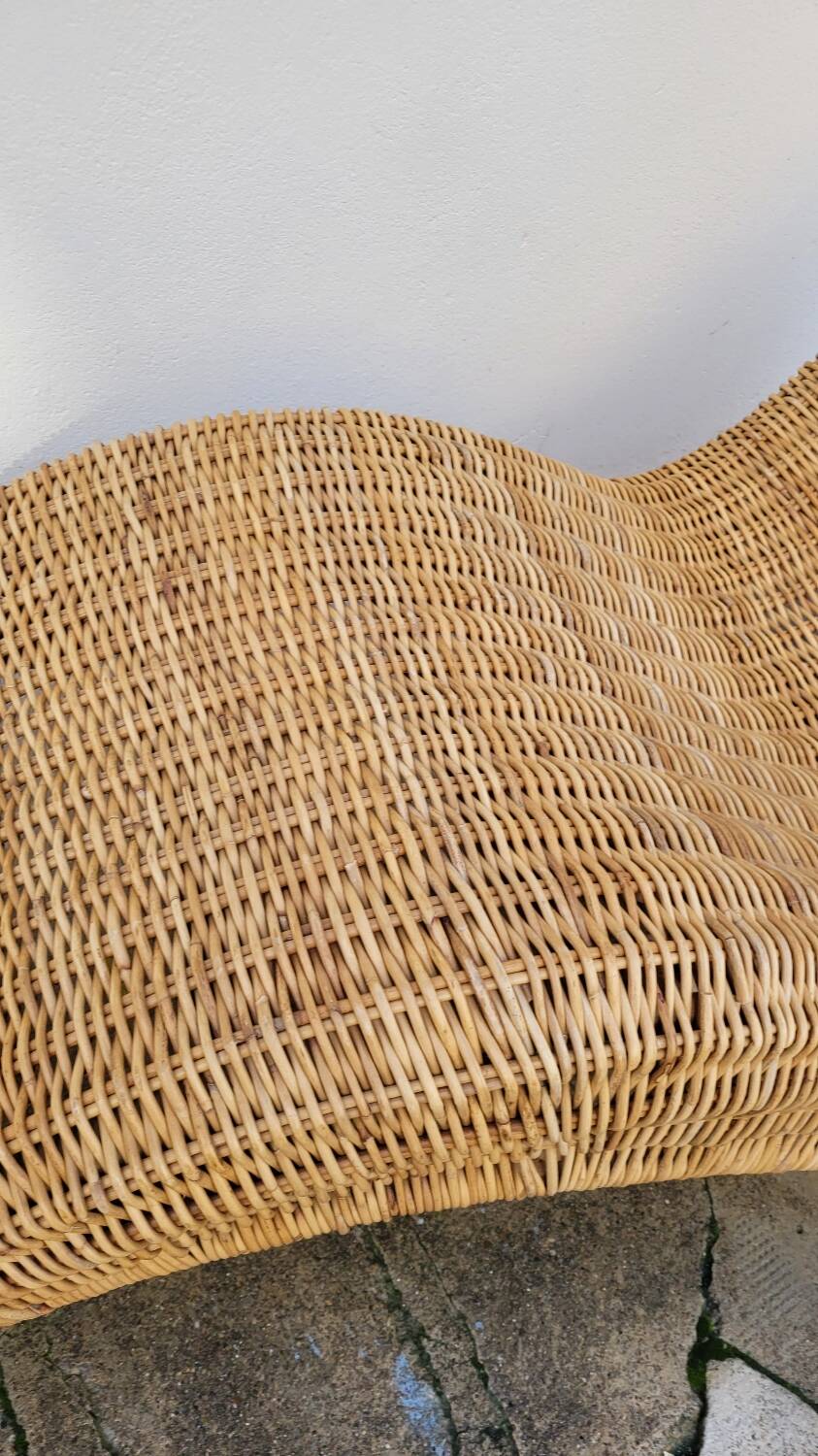 Vintage rattan chaise longue deck chair - 1970s