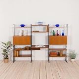 Free standing teak wall unit with a desk and 2 cabinets, Denmark, 1970s