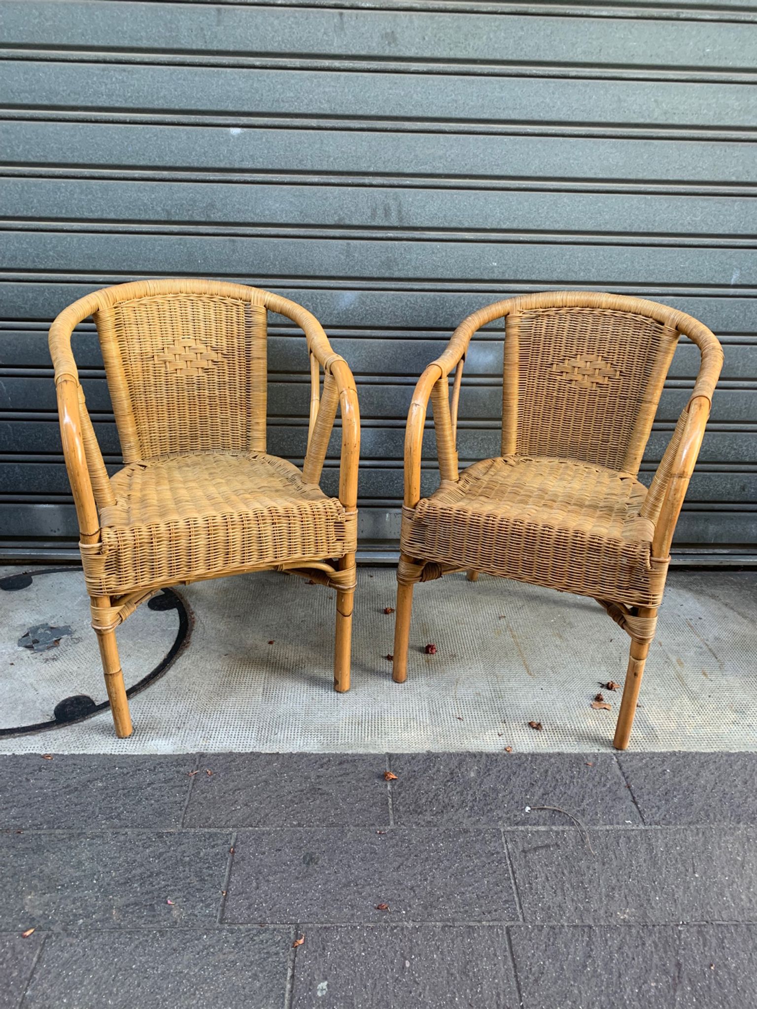 Pair of 80's rattan armchairs