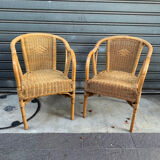 Pair of 80's rattan armchairs