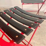 Set of 4 folding leather and metal chairs Italian design Zanuso for Zanotta Celestina vintage