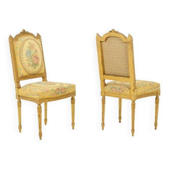 Pair of gilded wooden chairs with upholstery. Louis XVI period.