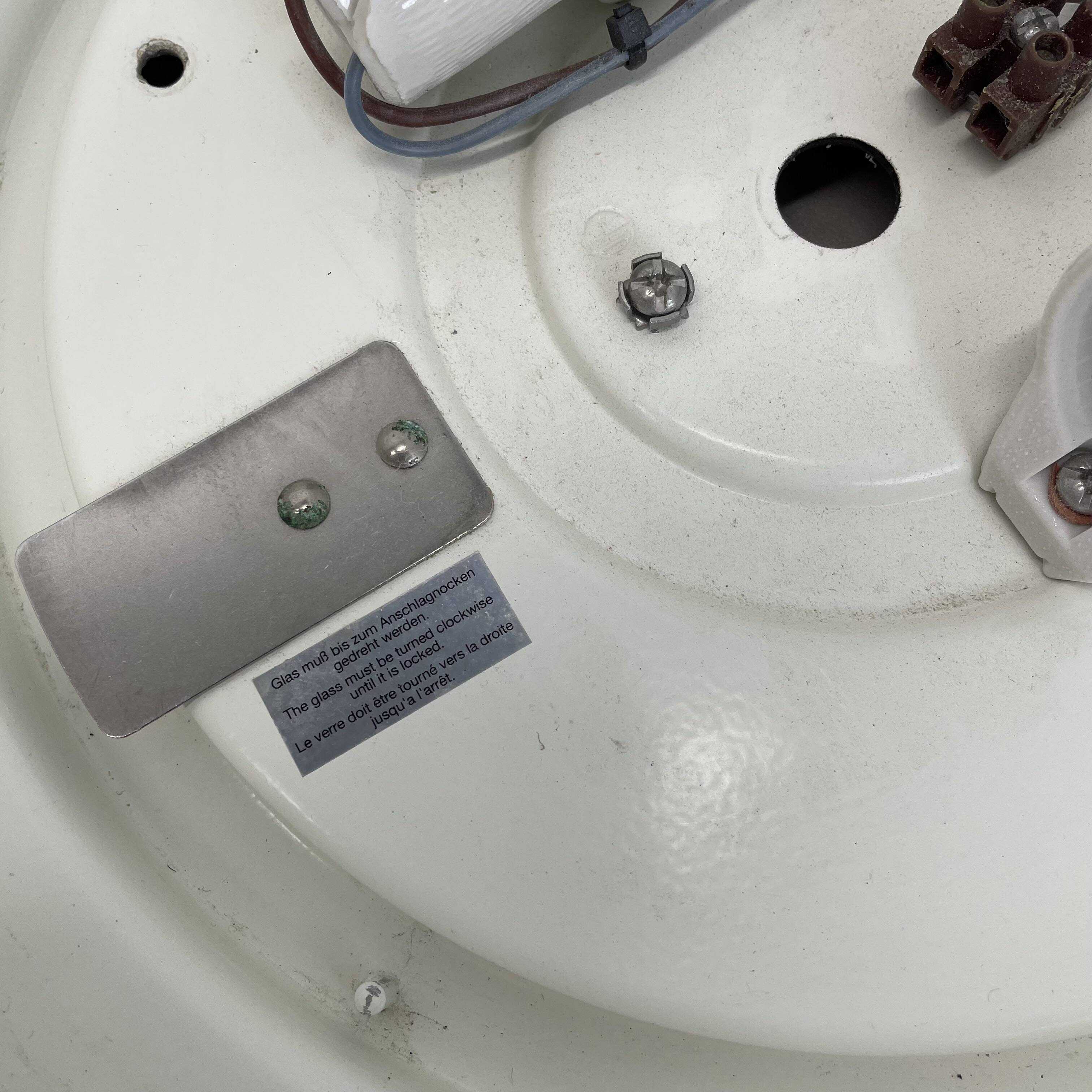 Minimalist  metal and glass flushmount wall light by bega lights, germany, 1980s