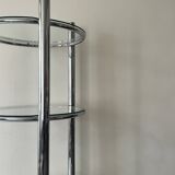 Round tubular bookcase in chrome and glass, 1970 design