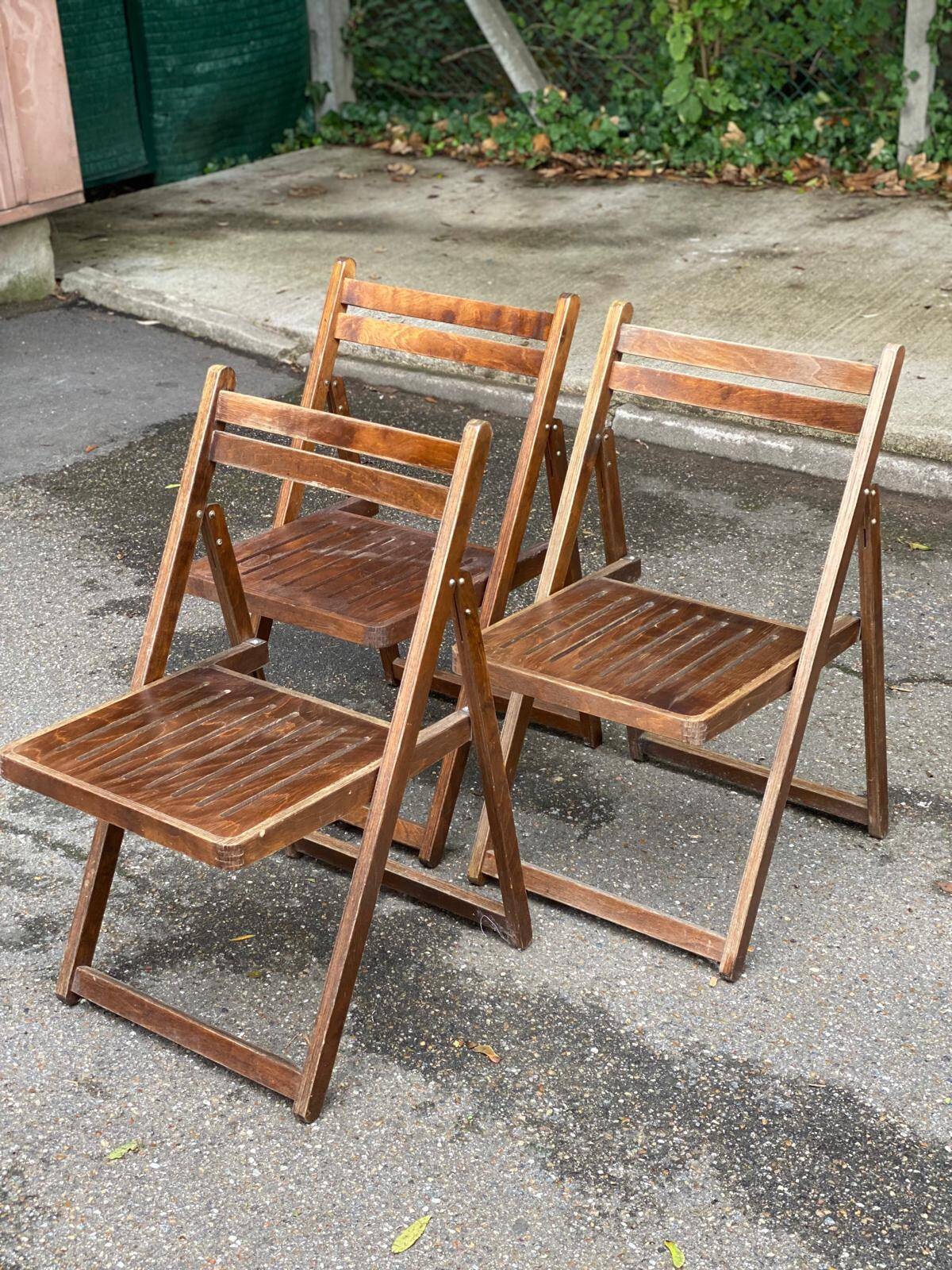 3 Scandinavian folding cane chairs 1950